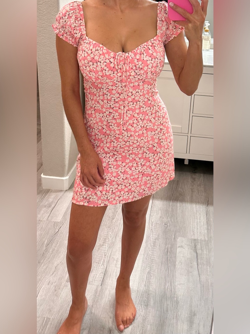 All in Favor Pink Floral Tie-Front Mini Dress